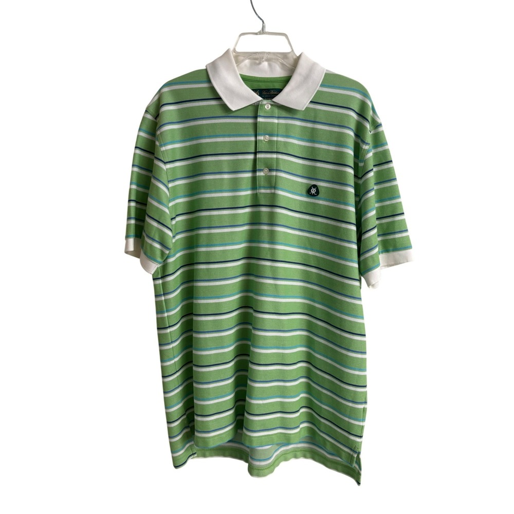 Brooks Brothers St Andrews‎ Links Mens Large Green Striped Golf Polo Shirt L